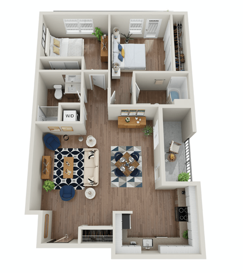 Floor plan for 2 beds, 2 baths, 1109 sqft